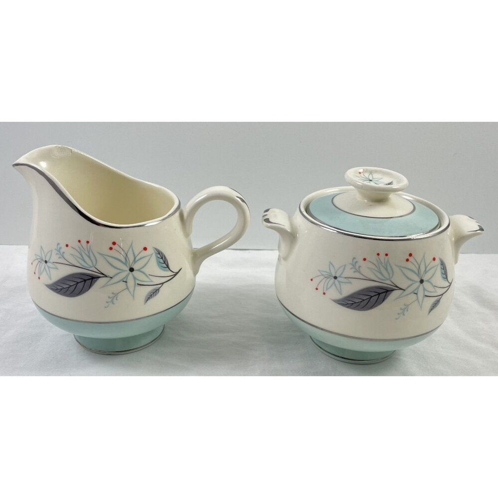 Homer Laughlin Cavalier Eggshell Creamer & Sugar Bowl Blue Dianne Vintage